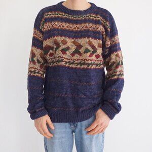 VTG St Johns Bay Navy Southwestern Geometric Heritage Textured Knit Crewneck XL